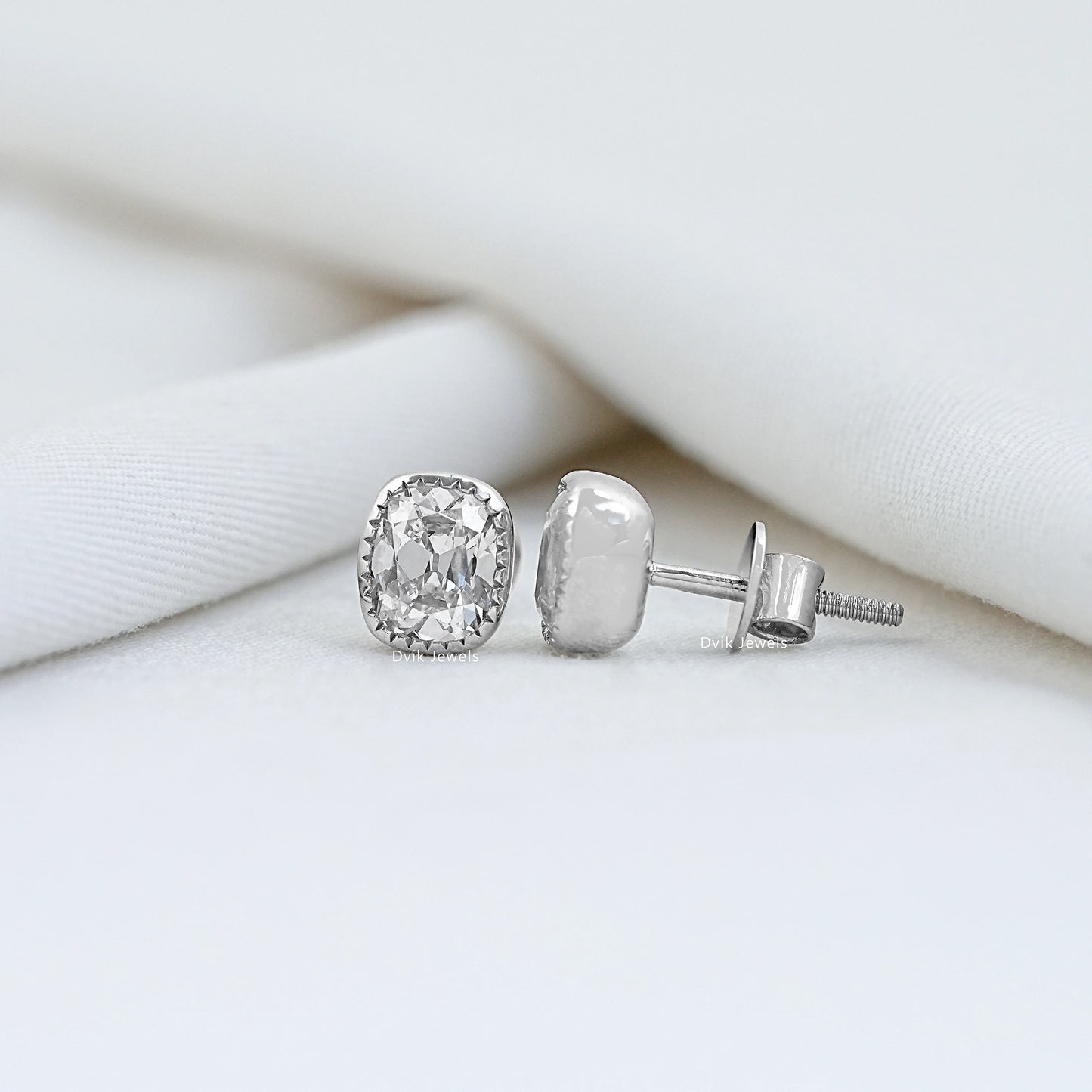 Lab Grown Old Mine Cushion Cut Milgrain Stud Earrings