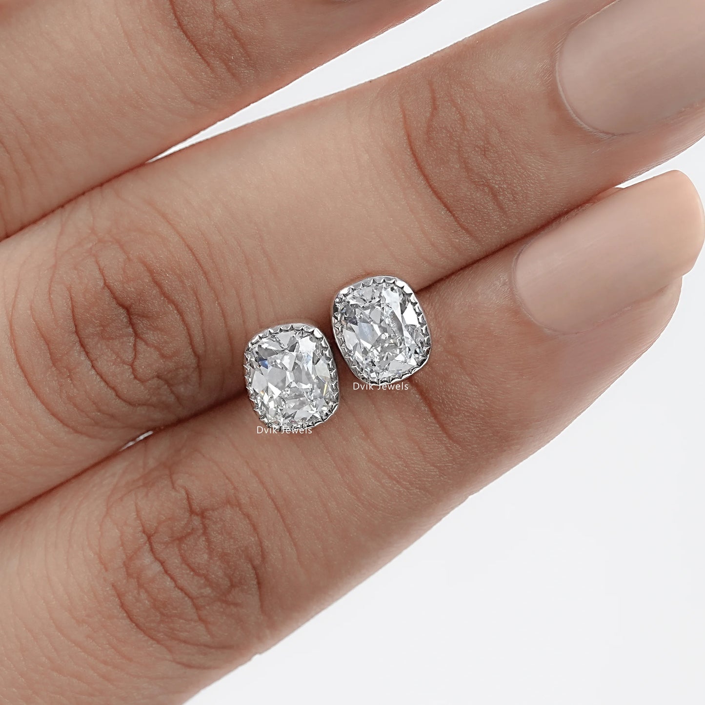 Lab Grown Old Mine Cushion Cut Milgrain Stud Earrings