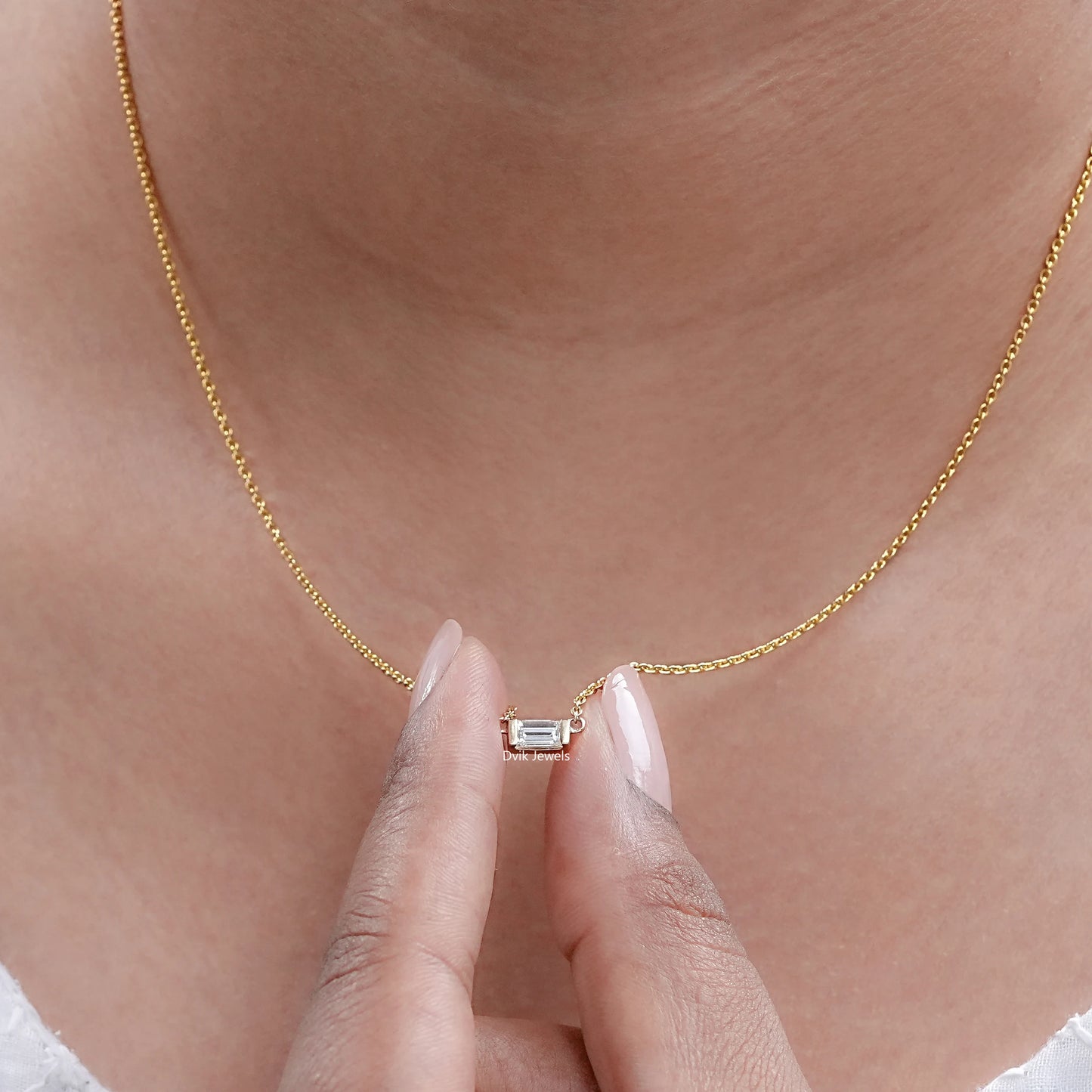 East West Baguette Lab Diamond Solitaire Pendant