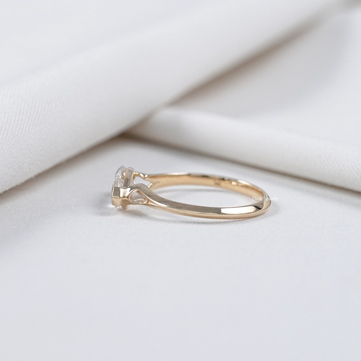 East-West Marquise Lab Diamond Half Bezel Ring