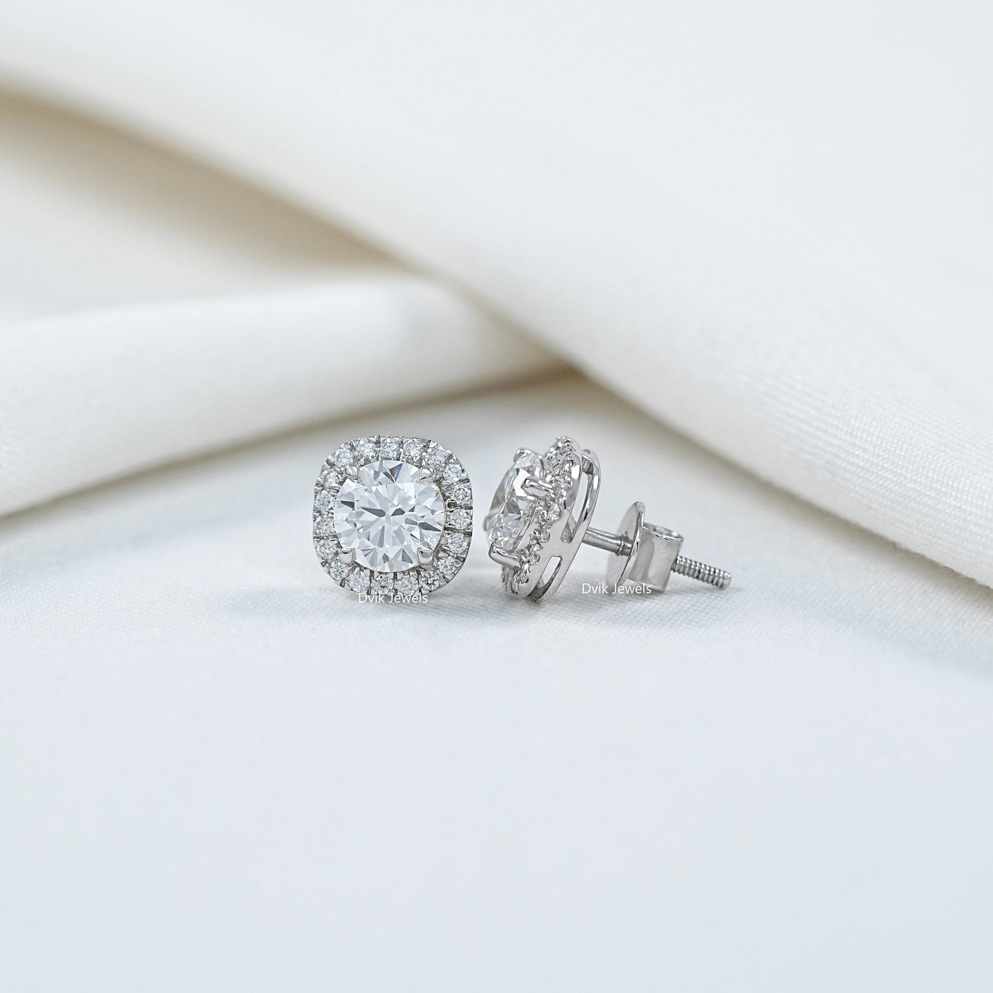 Round Cut Halo Diamond Stud Earrings