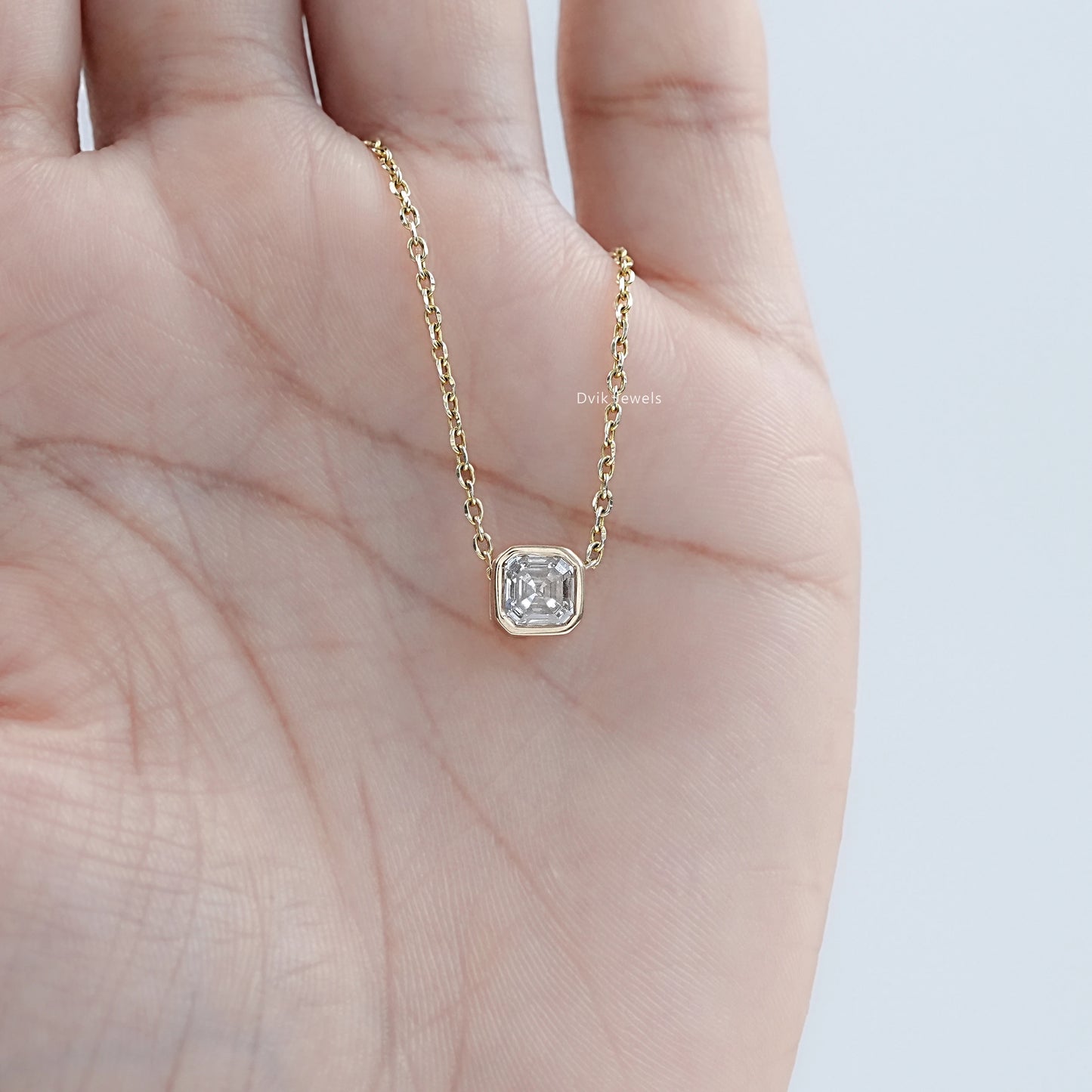Asscher Cut Lab Grown Bezel Set Pendant