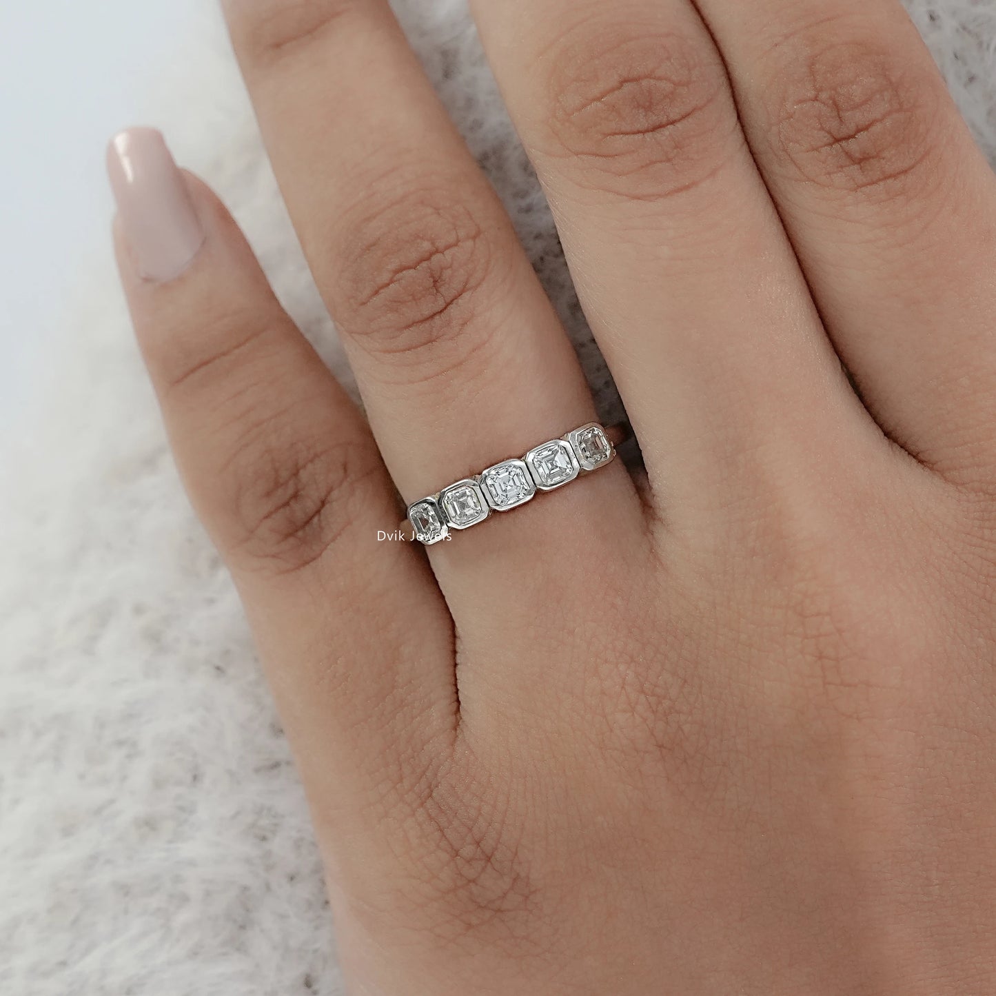 Asscher Cut Bezel Set Five Stone Diamond Ring