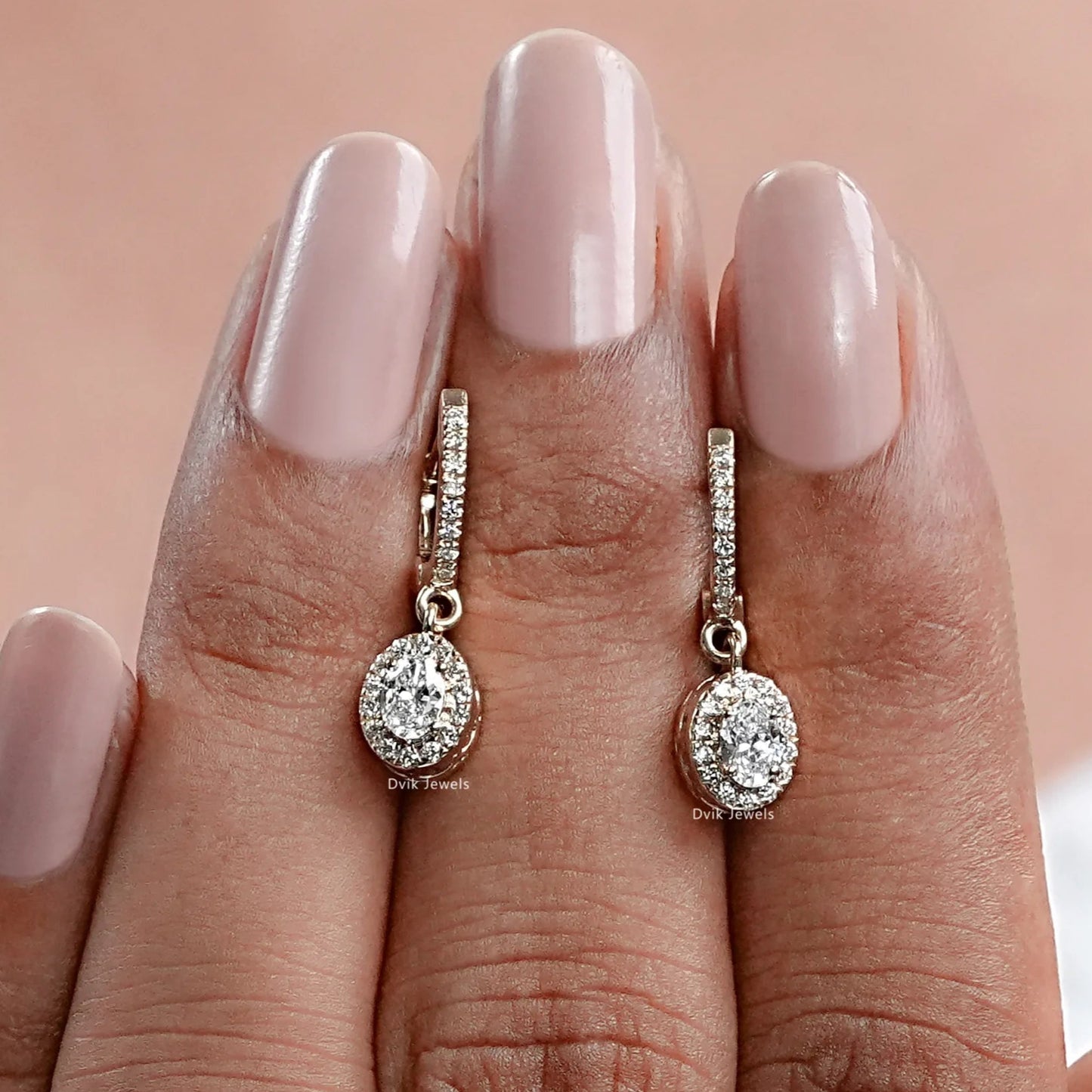 Oval Cut Lab Grown Halo Drop And Dangle Earrings