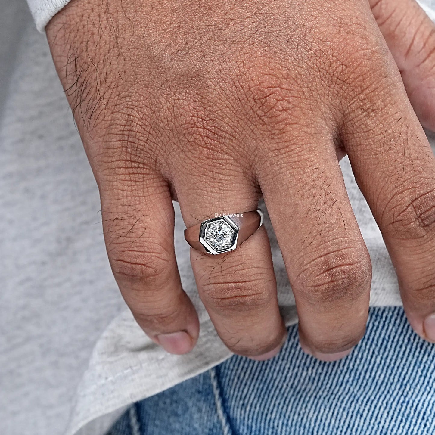 Bezel Set Round Cut Lab Diamond Men's Ring