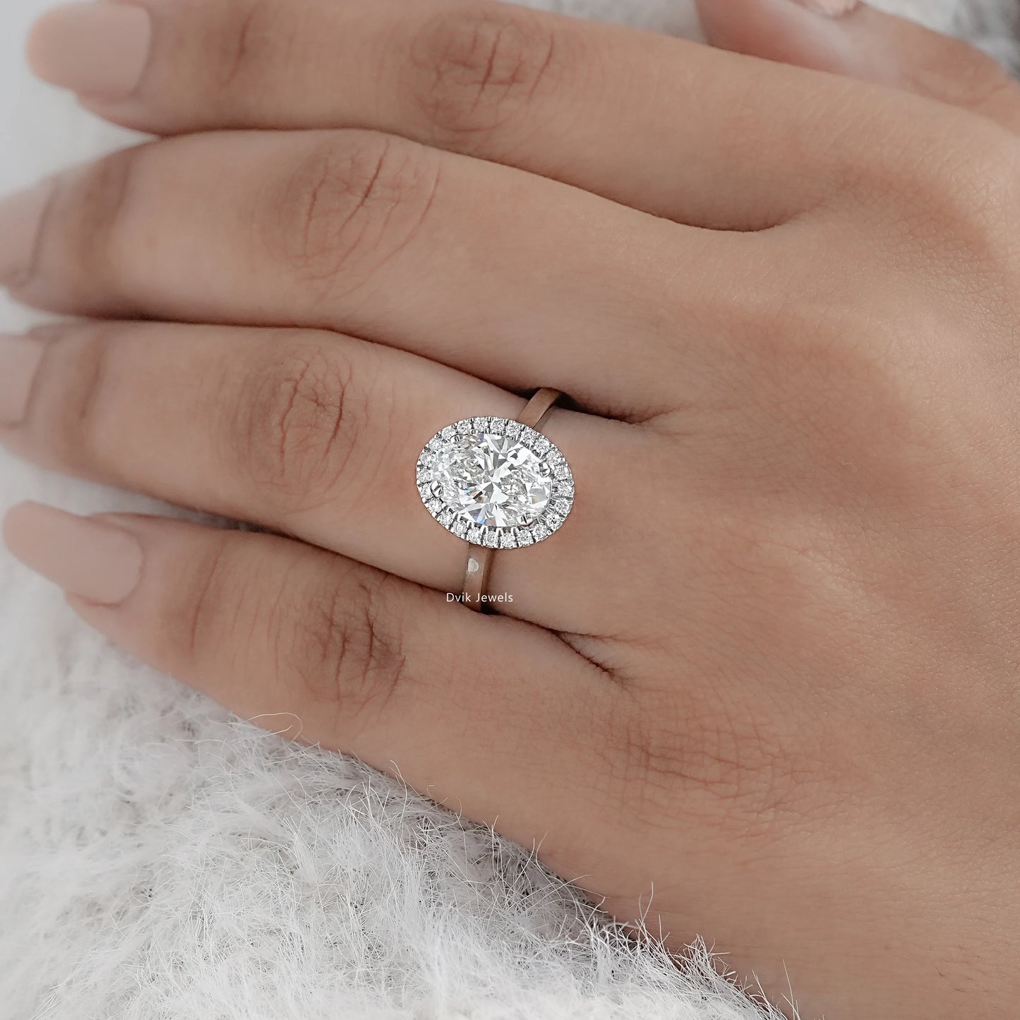 Classic Halo Style Oval Lab Diamond Ring