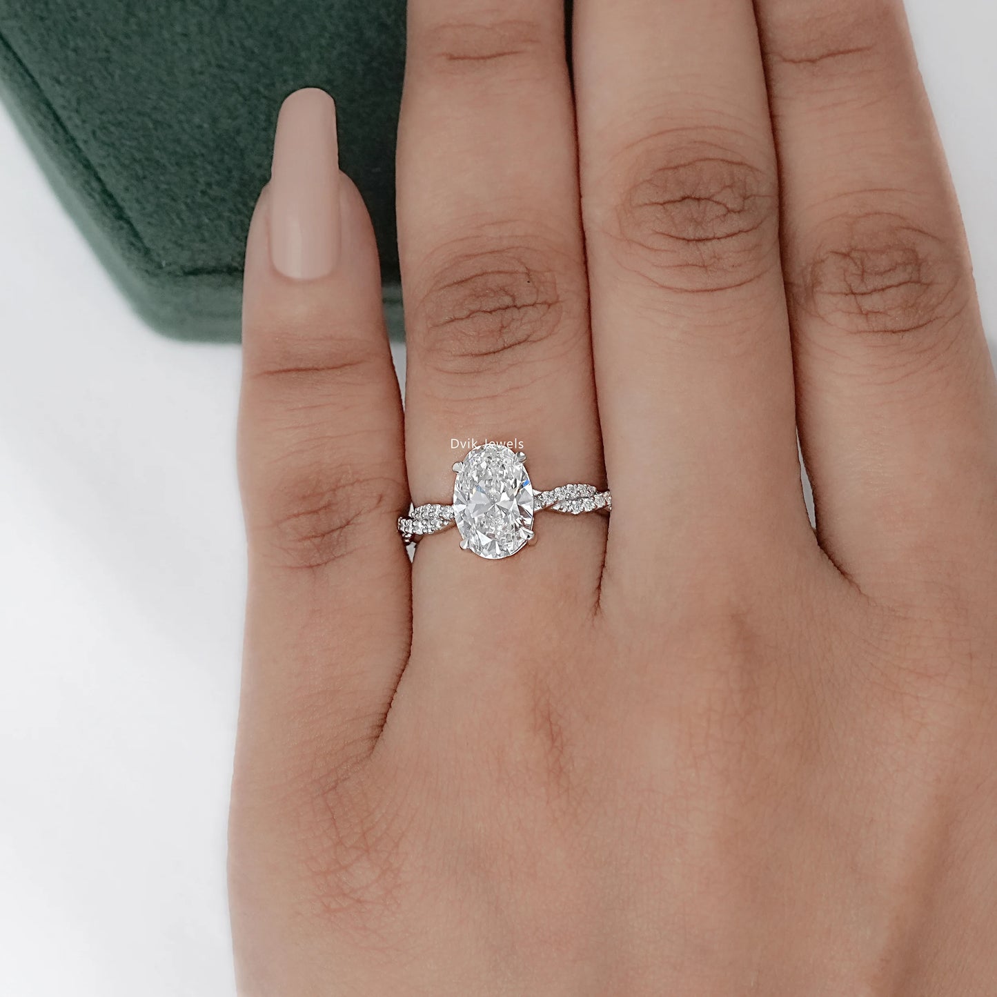 Twist Shank Oval Accent Diamond Ring