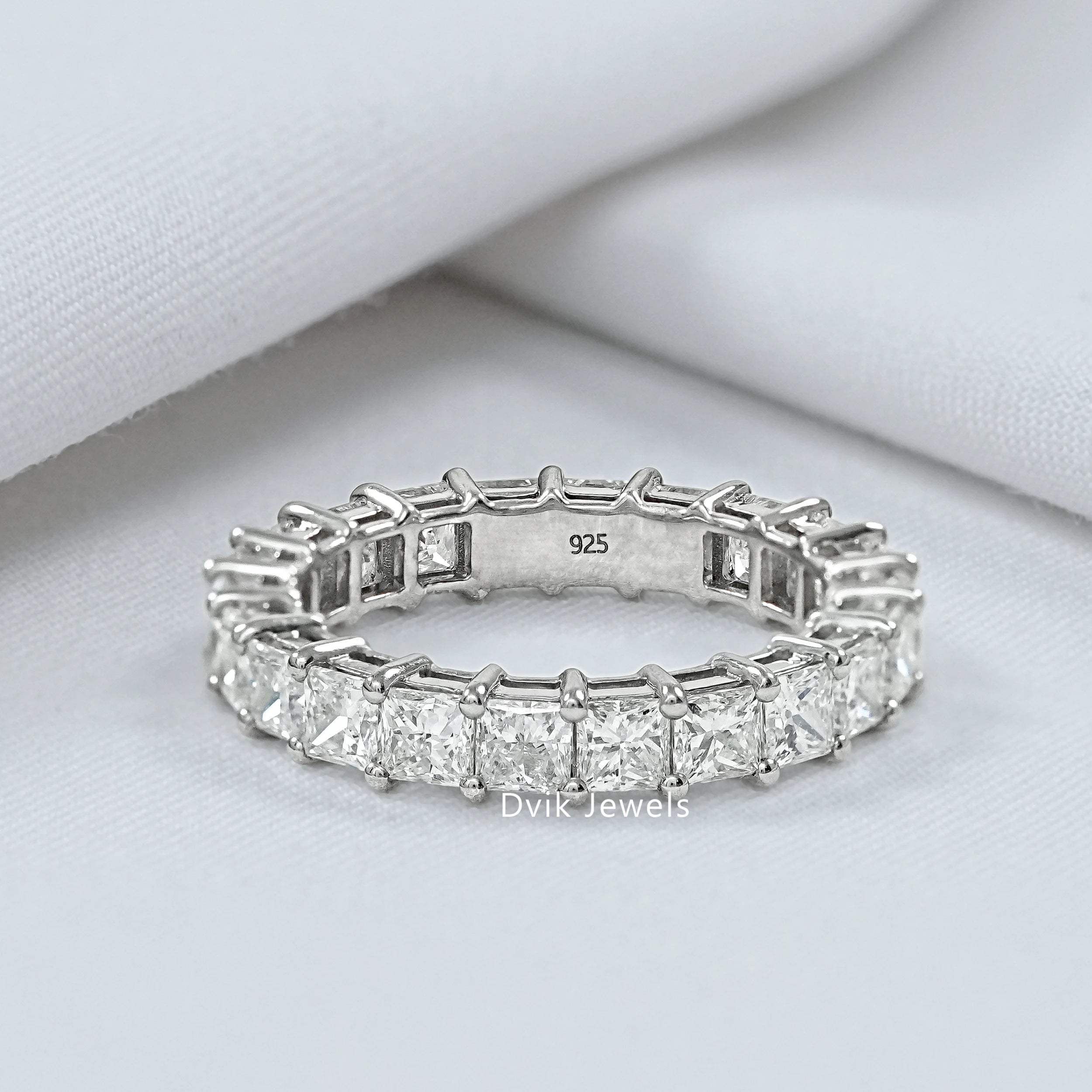 Lab Diamond Princess Cut White Gold Wedding Band – Dvik Jewels