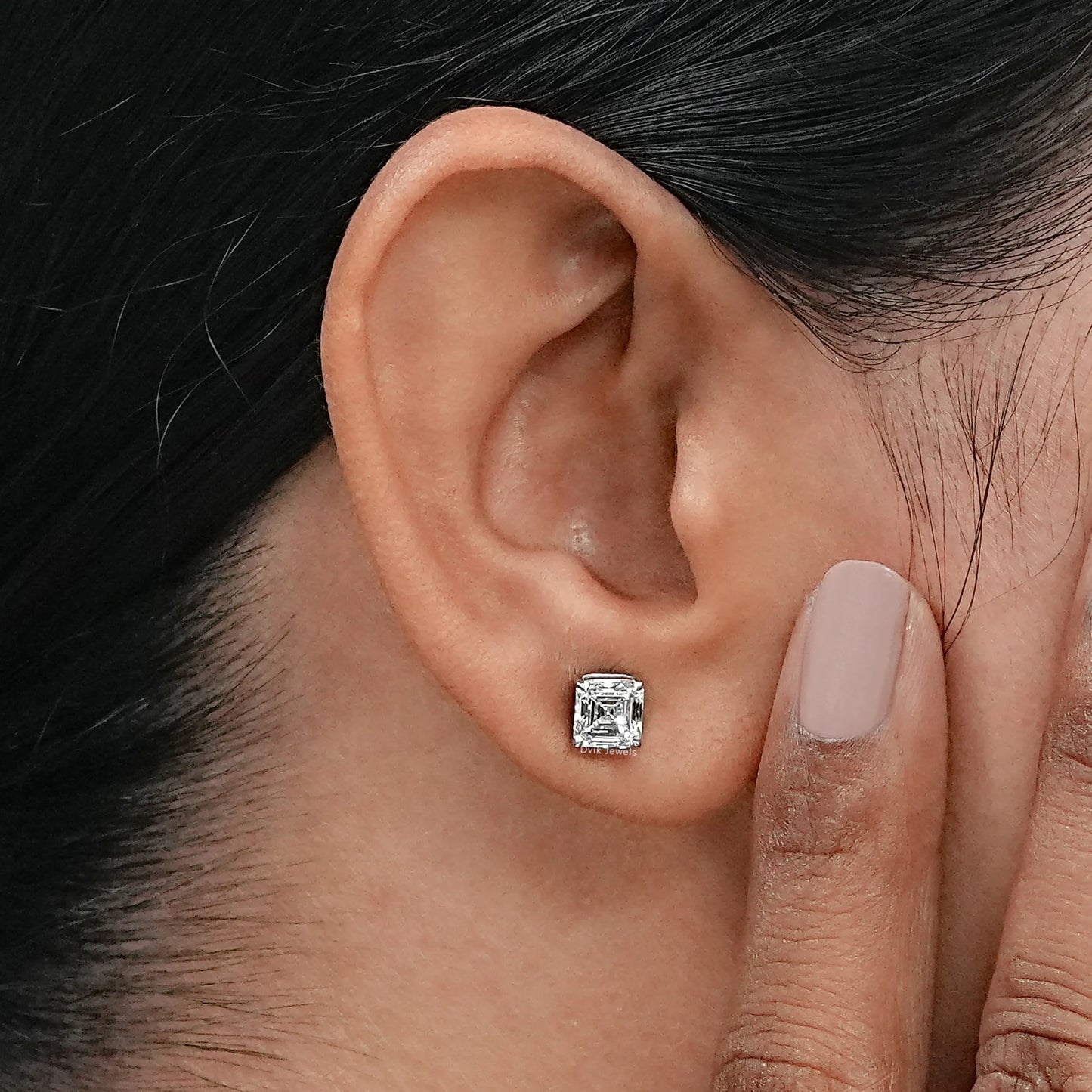 Asscher Lab Grown Diamond Stud Earring