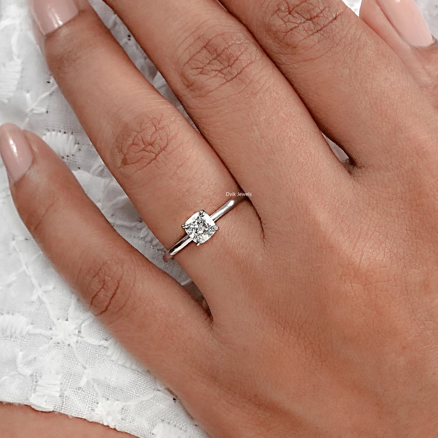 Cushion Cut Lab Diamond Hidden Halo Engagement Ring