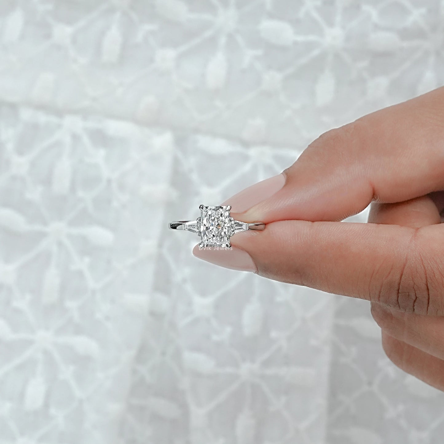 Radiant Cut Lab Grown Diamond Three Stone Ring
