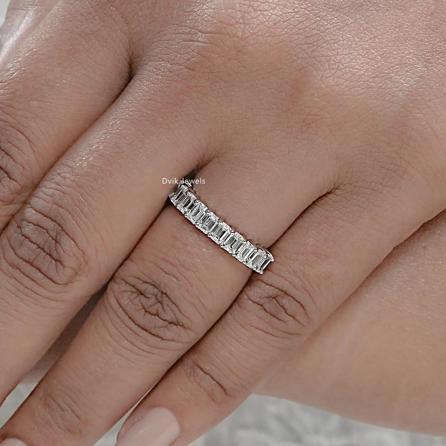 Emerald Cut Diamond Half Eternity Wedding Band