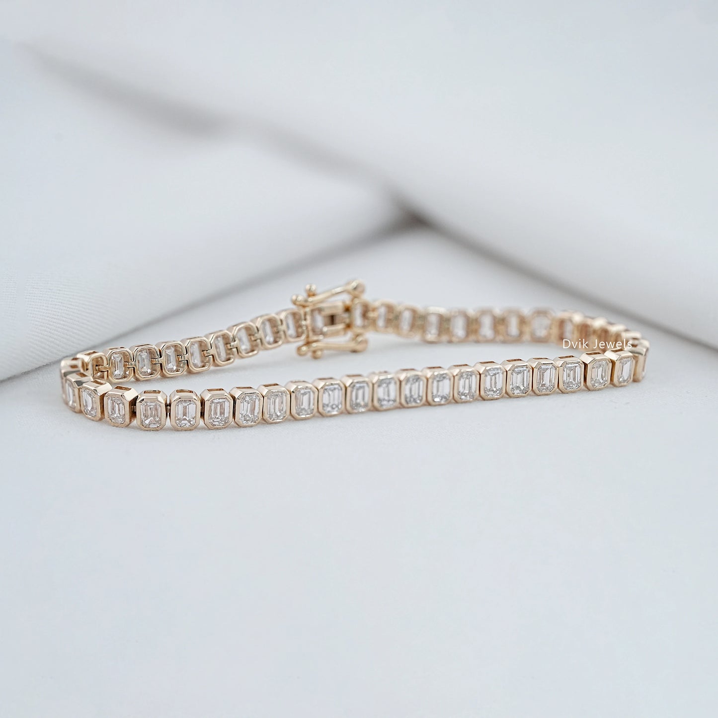 Emerald Cut Lab Diamond Bezel Set Tennis Bracelet