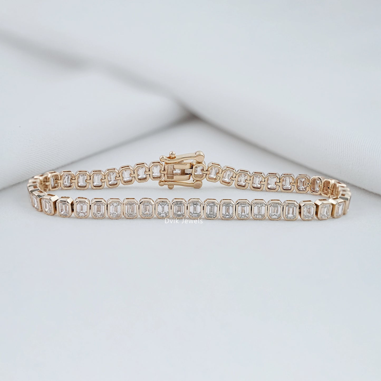 Emerald Cut Lab Diamond Bezel Set Tennis Bracelet