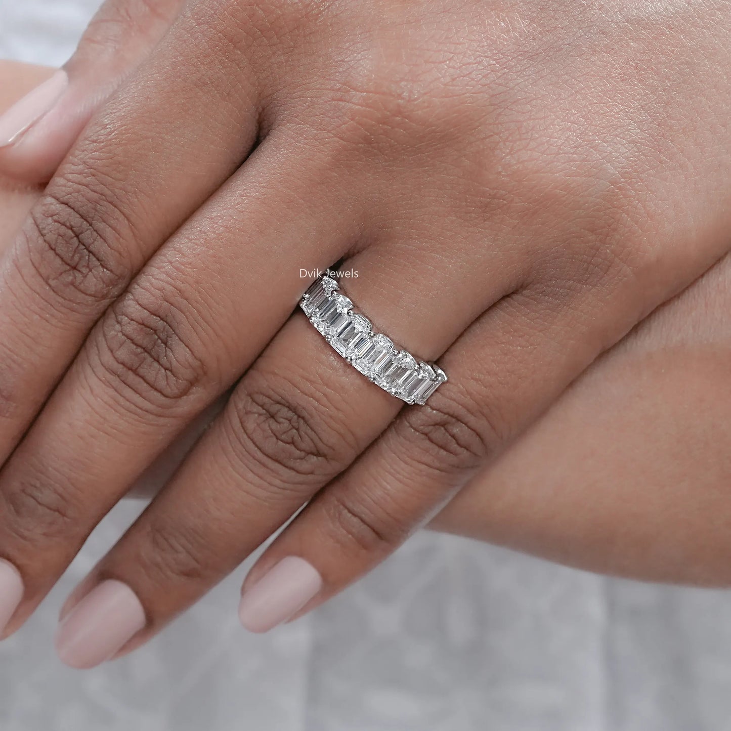 Half Eternity Emerald Cut Lab Diamond Wedding Band