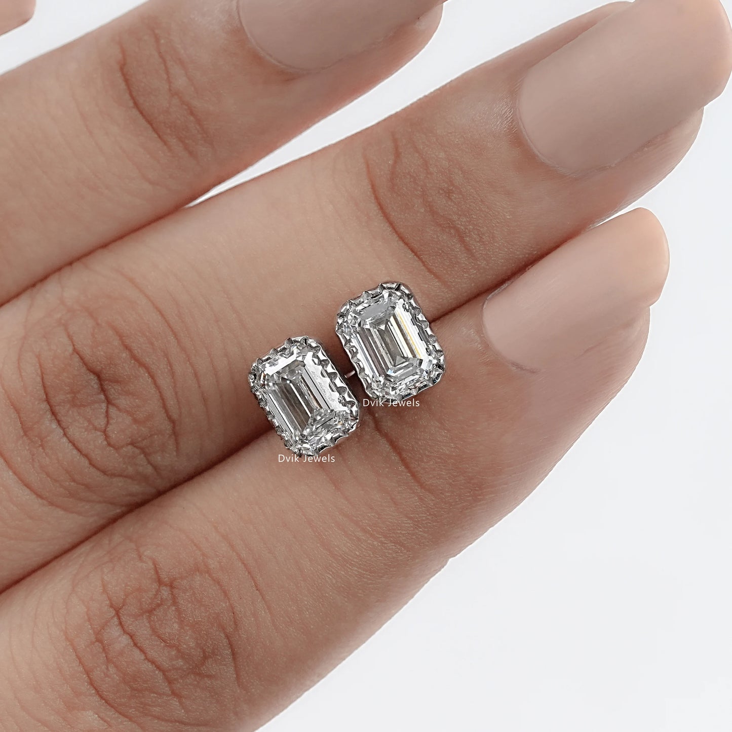 Emerald Cut Eco Friendly Diamond Milgrain Set Earrings