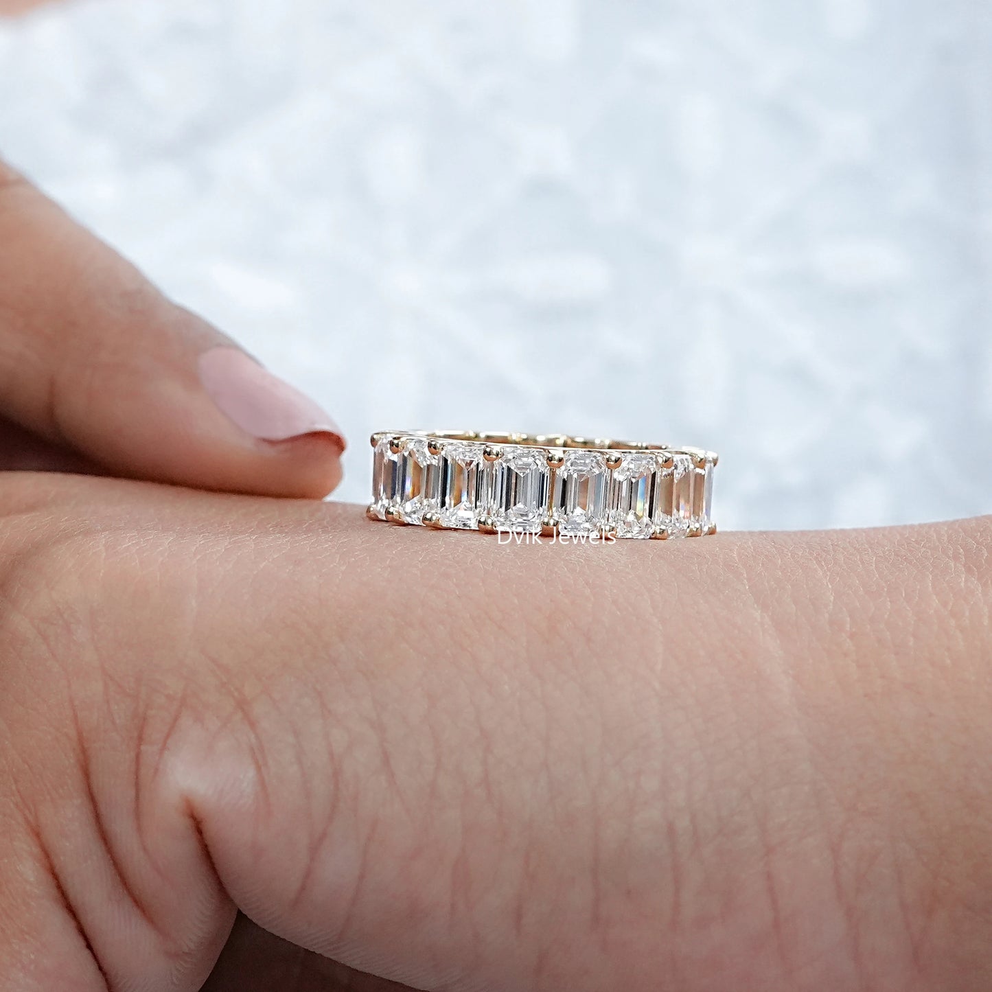 Emerald Lab Diamond Prong Set Eternity Band