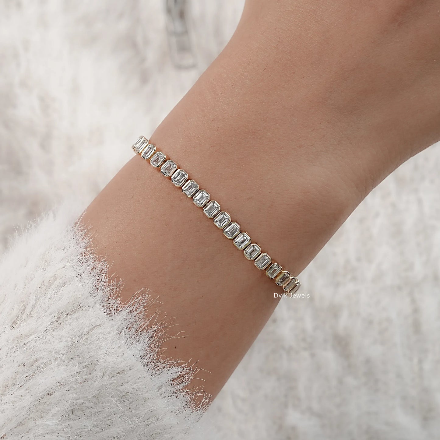 Emerald Cut Lab Diamond Bezel Set Tennis Bracelet
