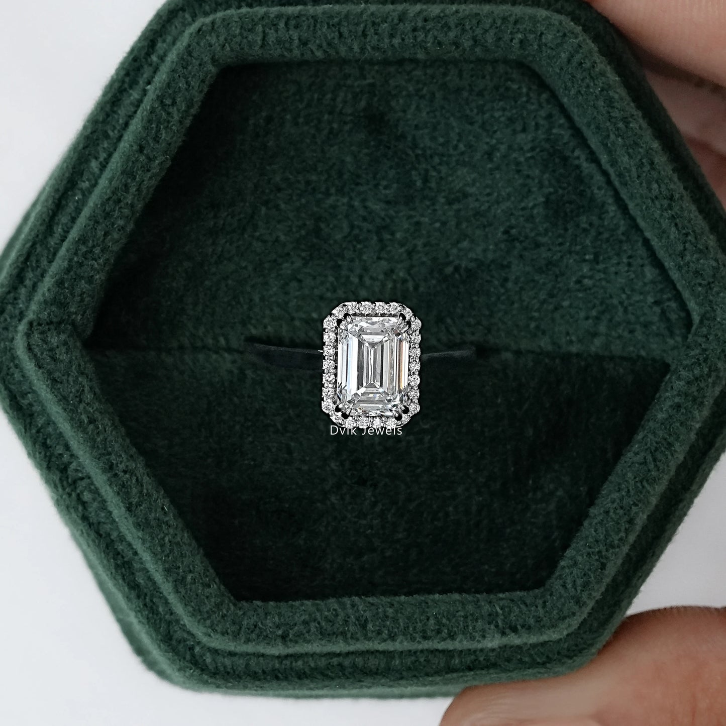 Emerald Cut Halo Lab Diamond Engagement Ring