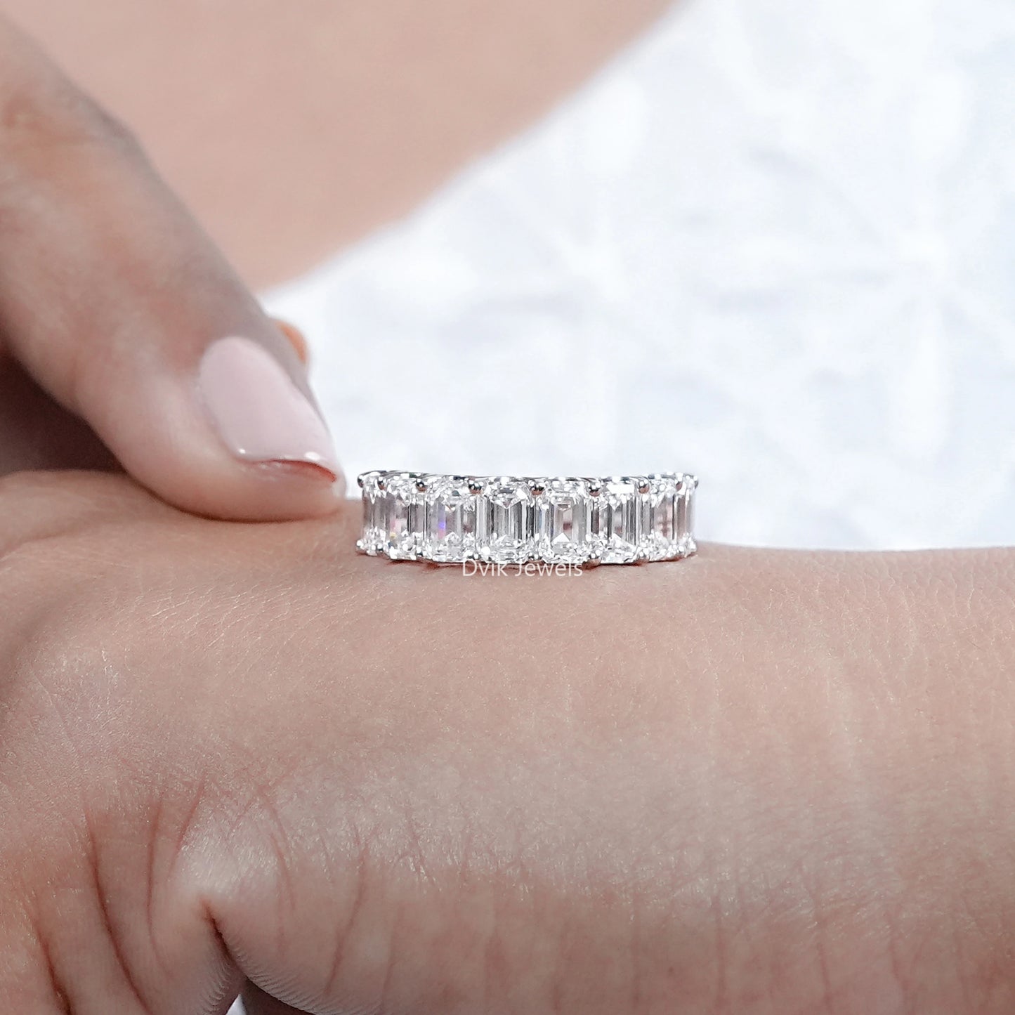 Half Eternity Emerald Cut Lab Diamond Wedding Band