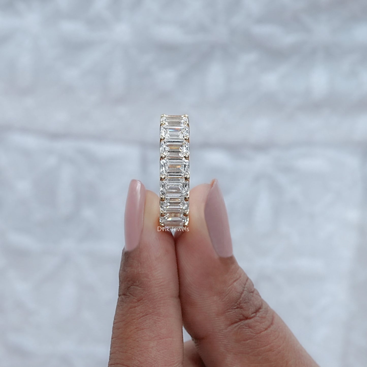 Emerald Lab Diamond Prong Set Eternity Band