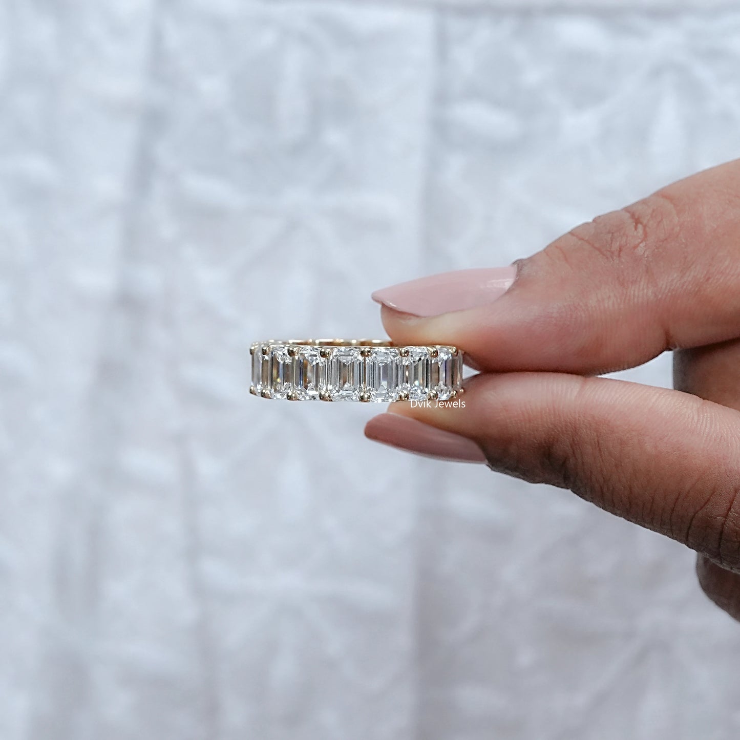 Emerald Lab Diamond Prong Set Eternity Band