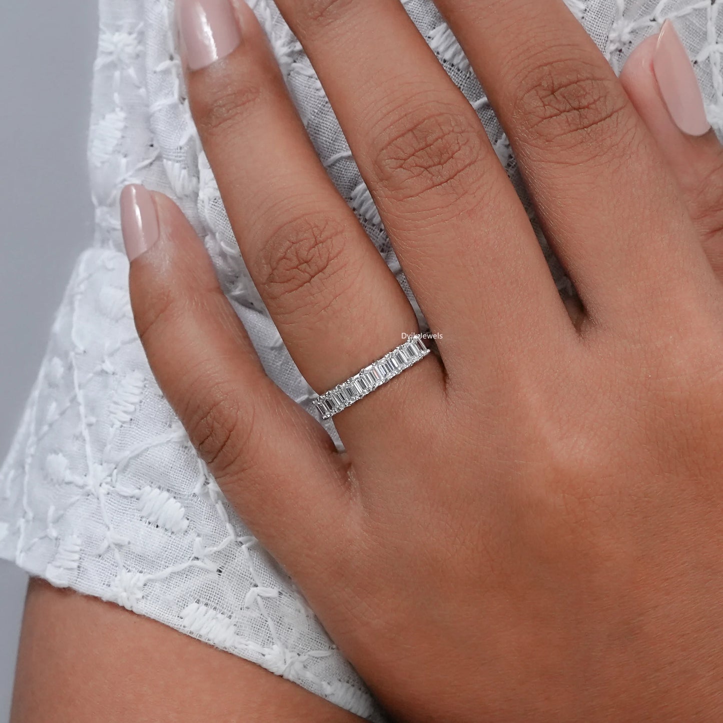 Emerald Lab Diamond Half Eternity Stackable Band