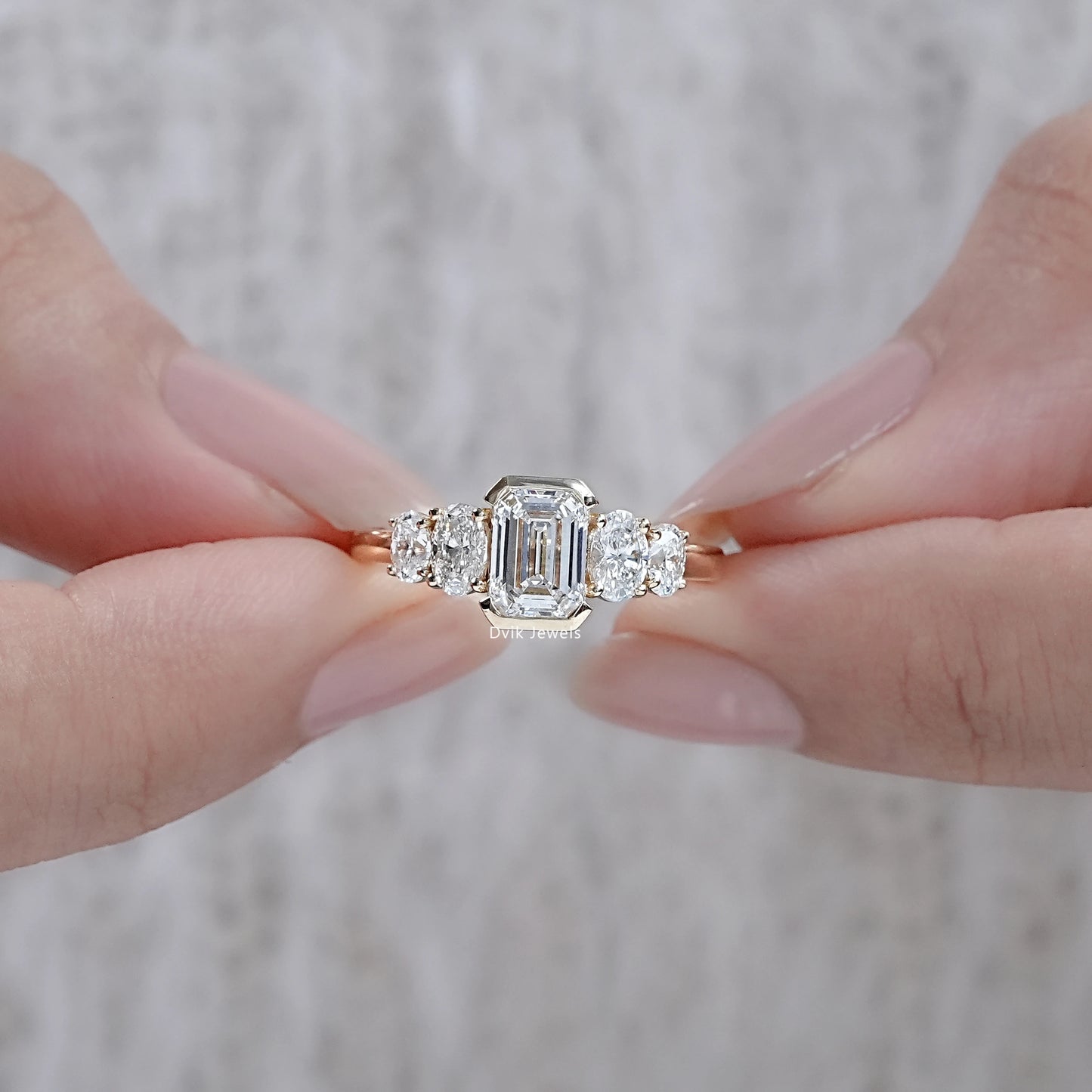 Half Bezel Set Five Stone Diamond Ring