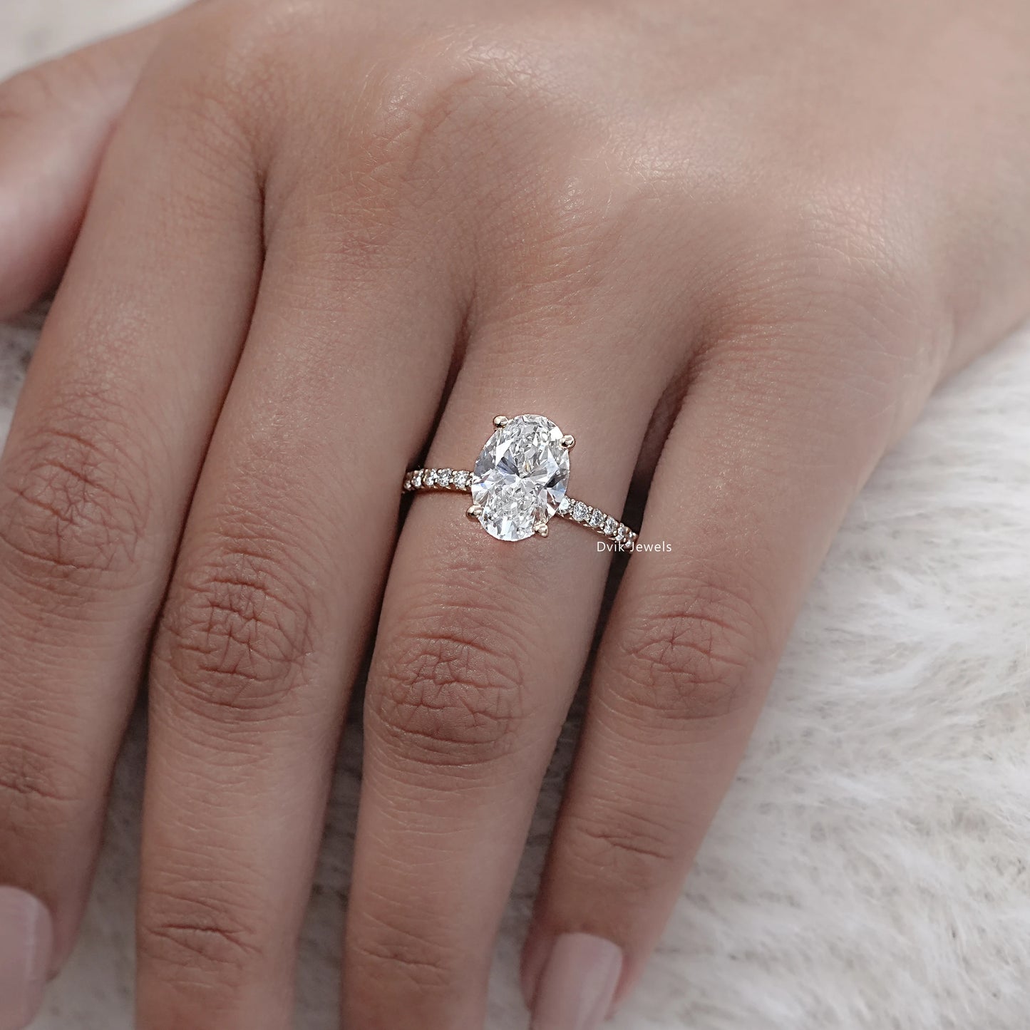 Oval Cut Lab Diamond Solitaire Accent Engagement Ring