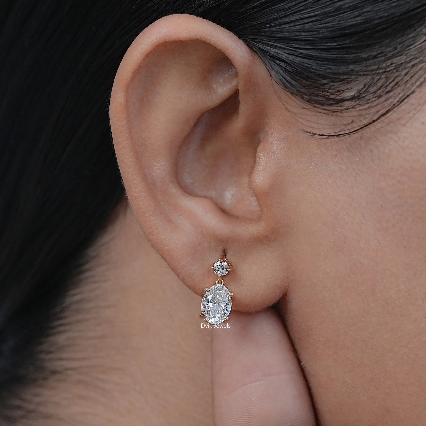 Oval & Round Cut Lab Diamond Dangle Drop Earrings