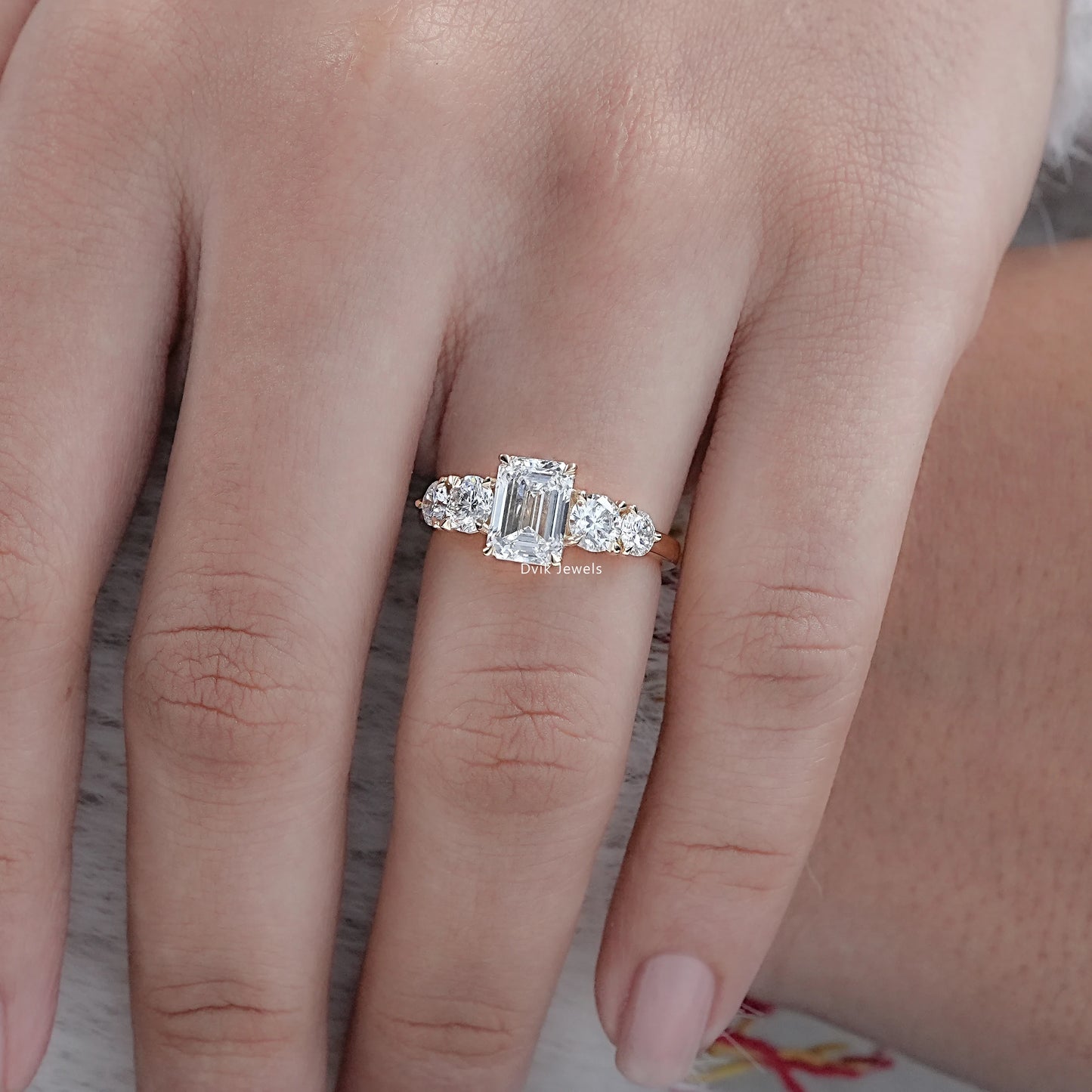 Emerald Cut Lab Diamond Five Stone Ring