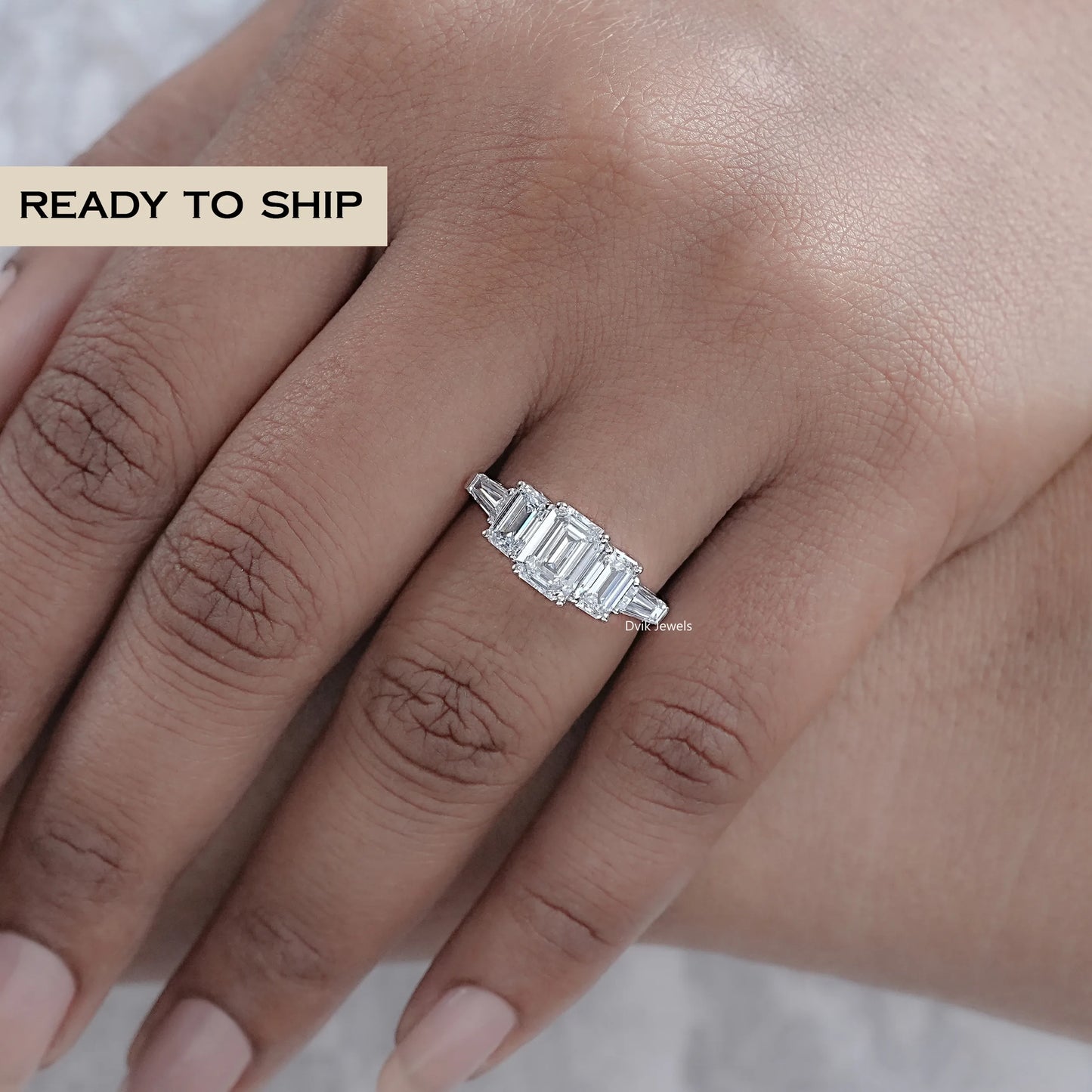 Five Stone Emerald Cut Baguette Diamond Ring