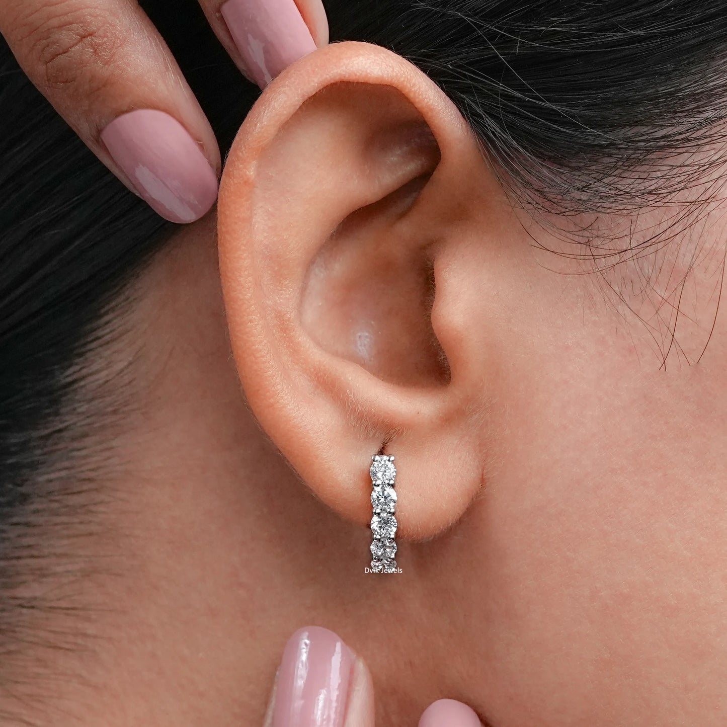 Round Lab Diamond Dainty Hoop Earrings