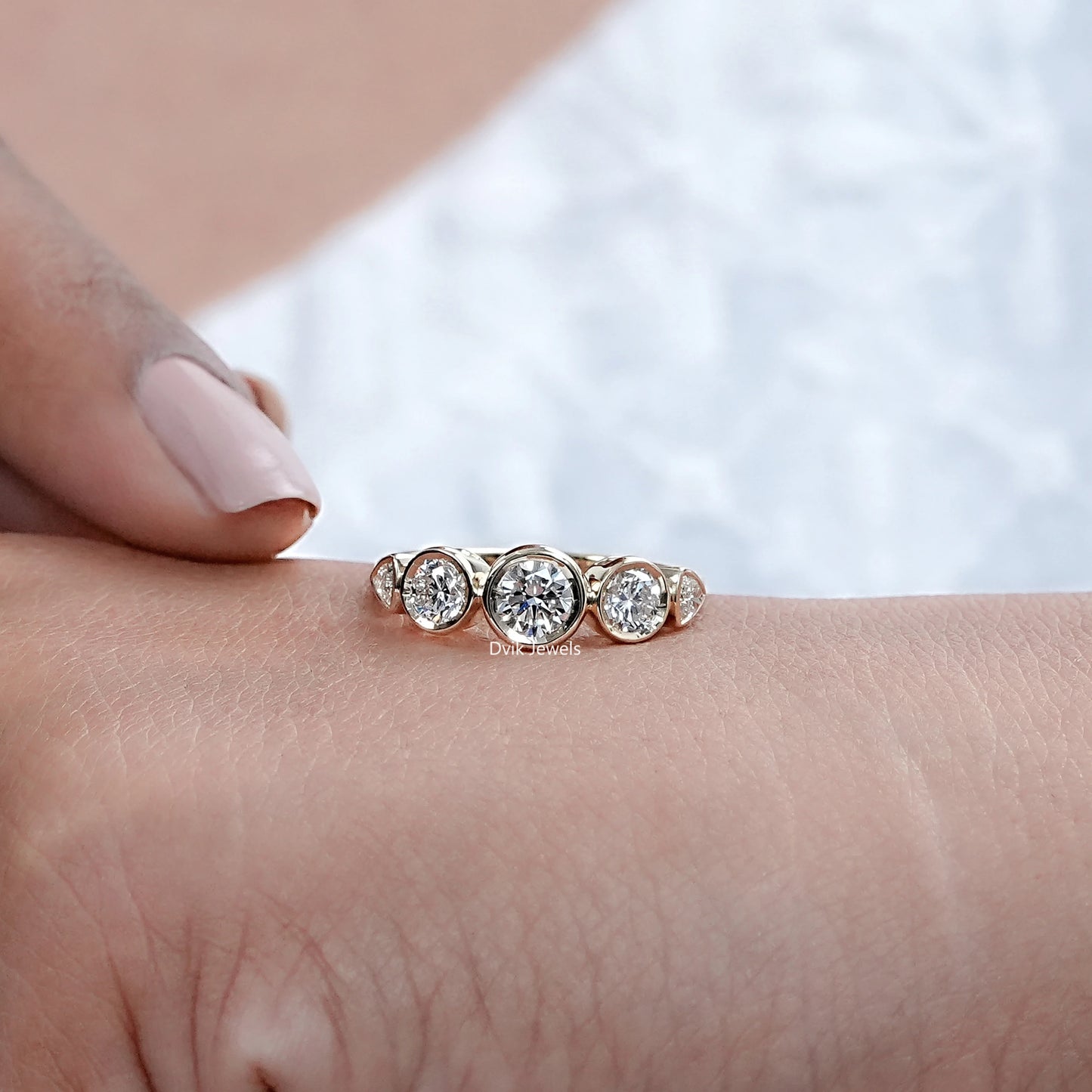 Bezel Set Round Cut Lab Diamond Five Stone Ring