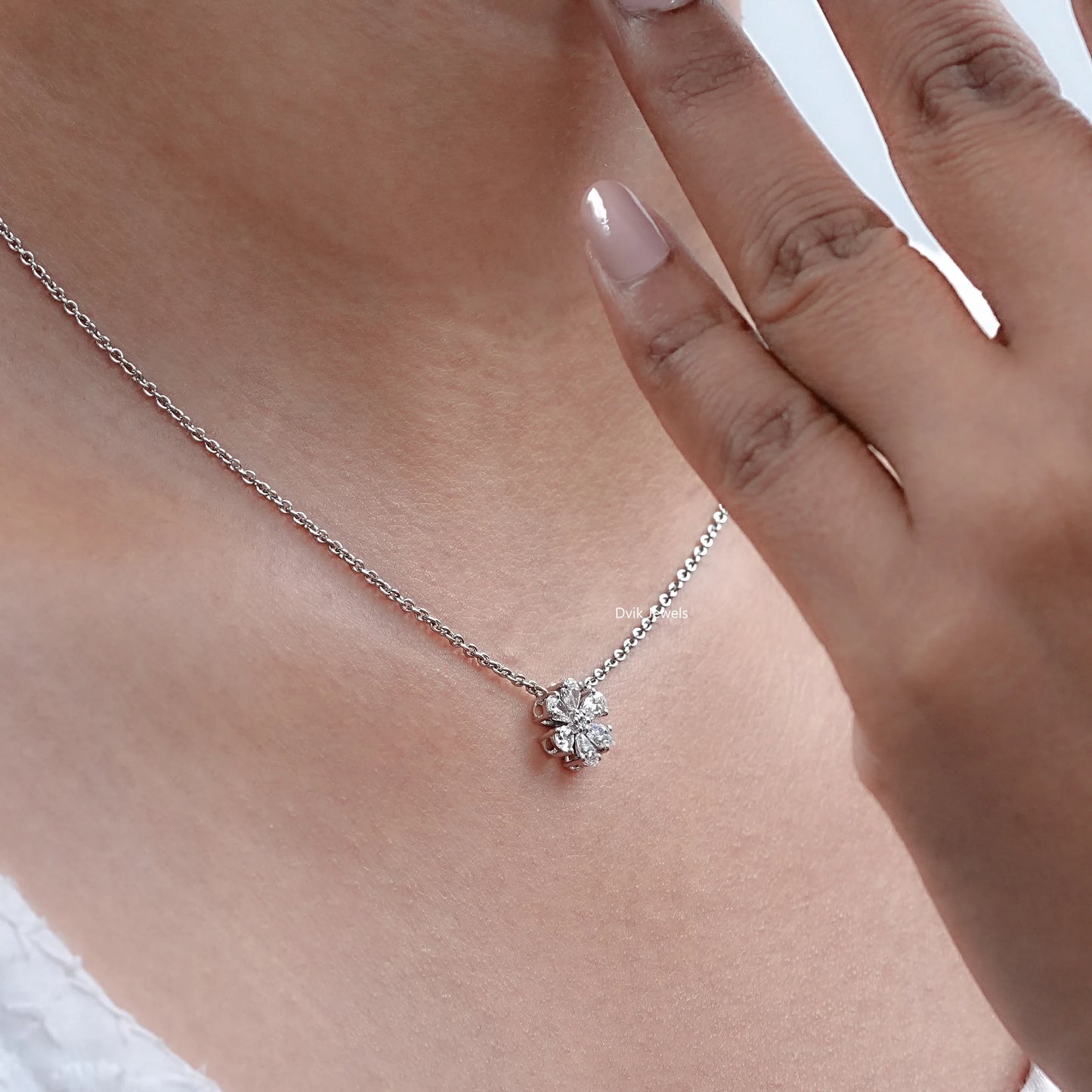 Pear And Round Lab Diamond Floral Shape Pendant