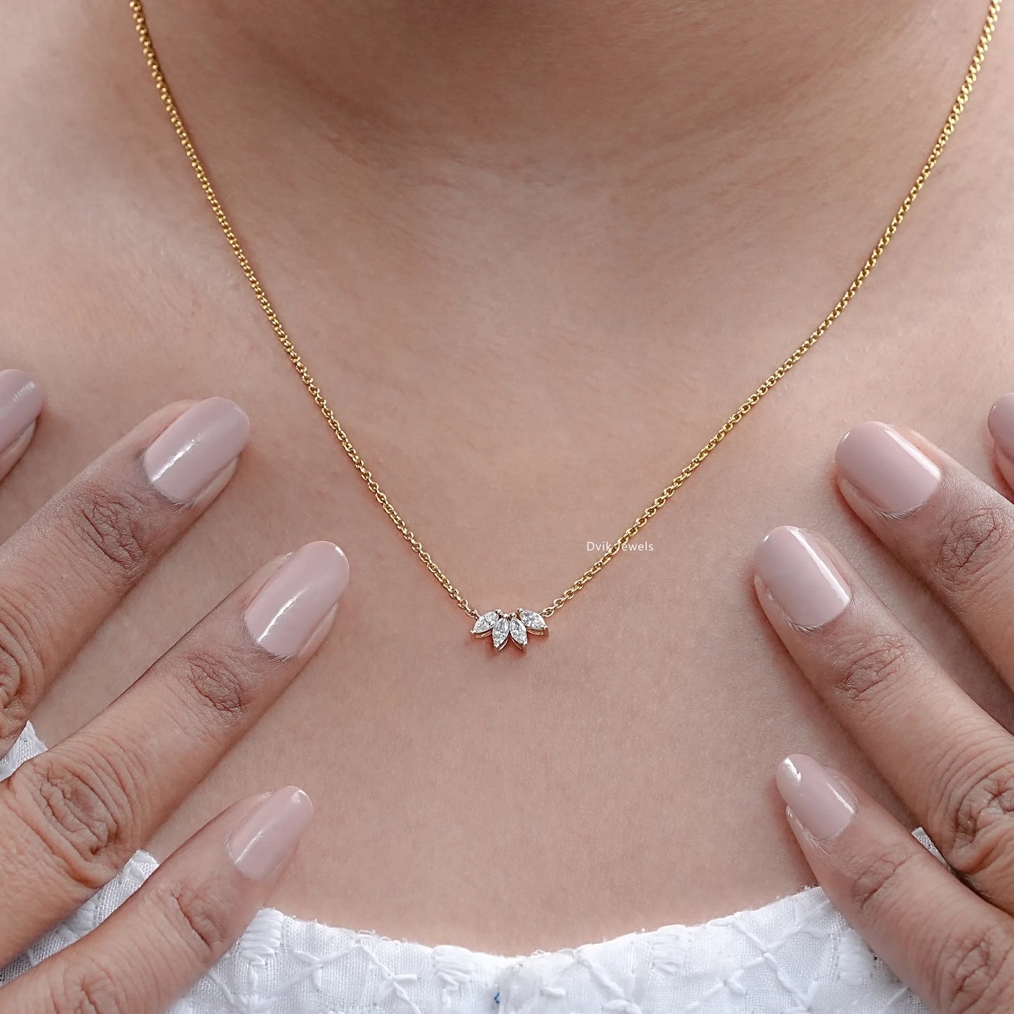 Marquise Diamond Flower Petal Dainty Pendant