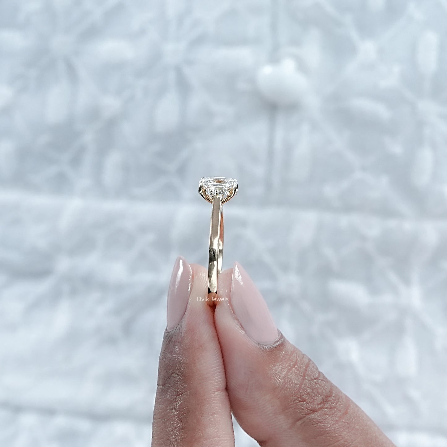Elongated Cushion Lab Diamond Hidden Halo Ring
