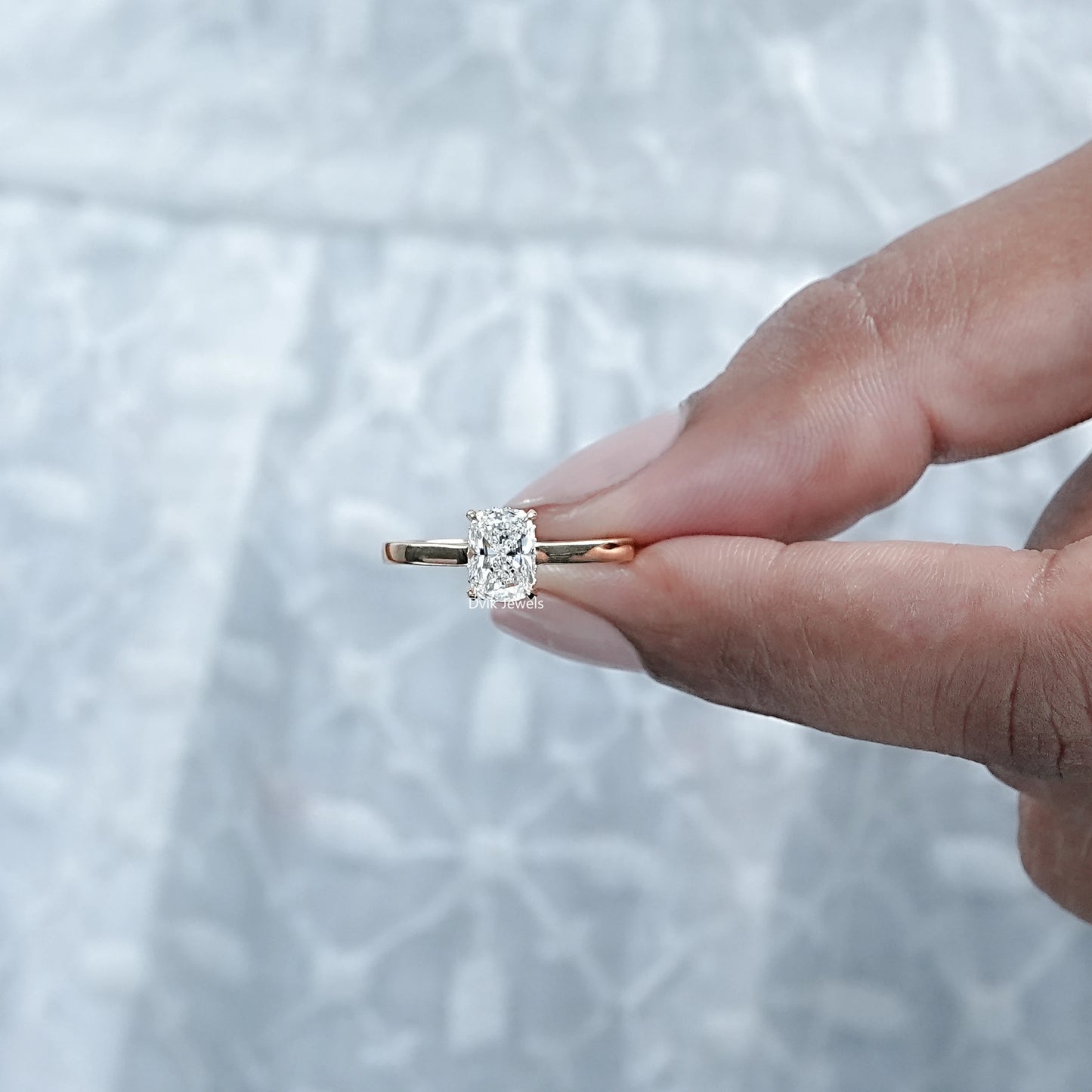 Elongated Cushion Lab Diamond Hidden Halo Ring