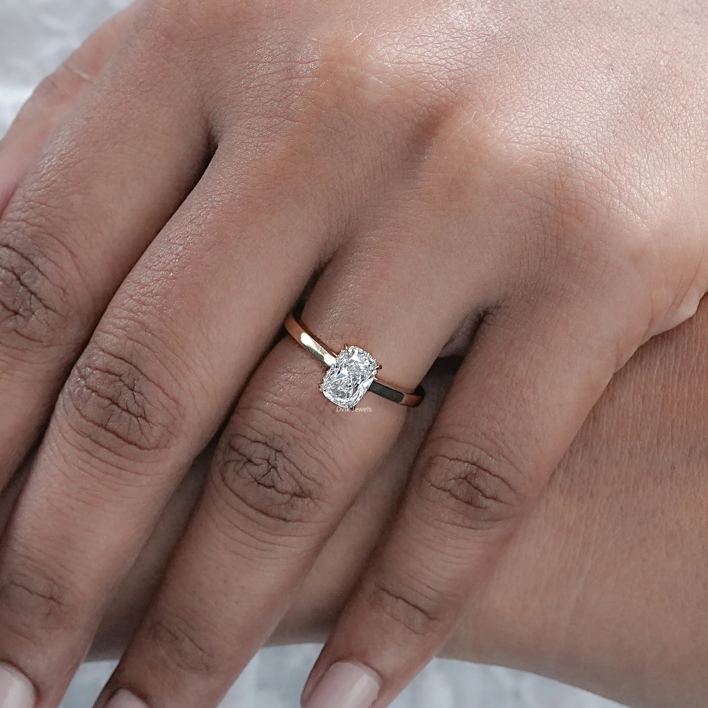 Elongated Cushion Lab Diamond Hidden Halo Ring