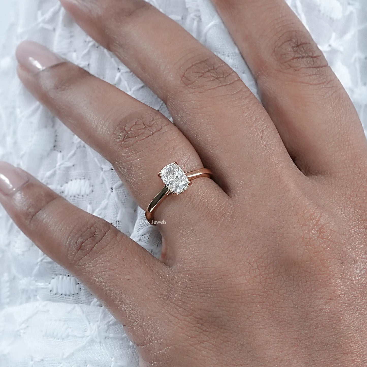 Elongated Cushion Lab Diamond Hidden Halo Ring