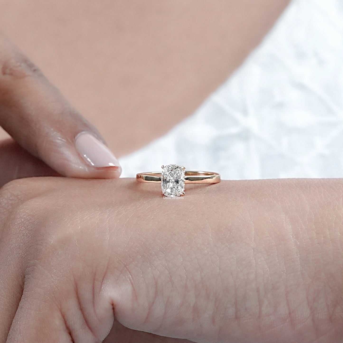 Elongated Cushion Lab Diamond Hidden Halo Ring
