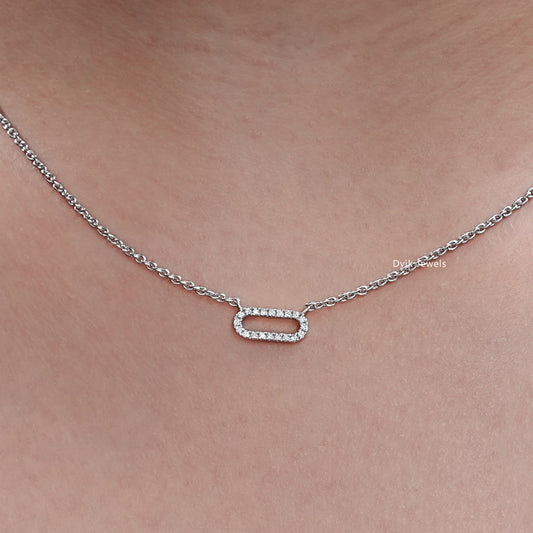 Round Cut Lab Diamond Open Rectangle Pendant