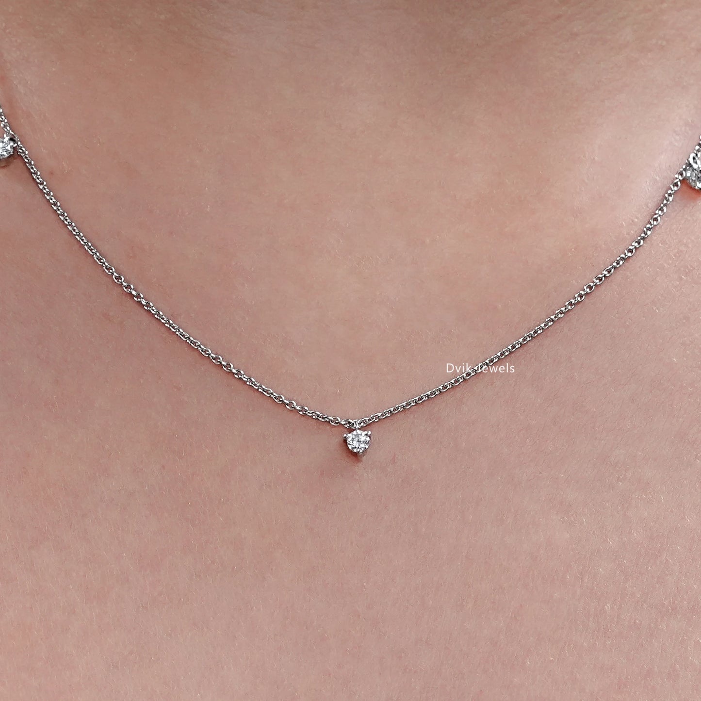 Round Cut Lab Diamond Station Style Necklace