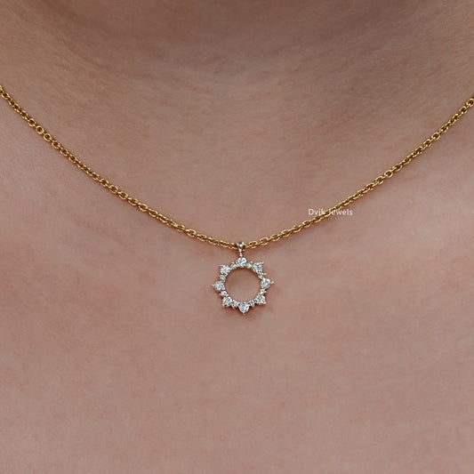 Floral Style Round Diamond Dainty Pendant