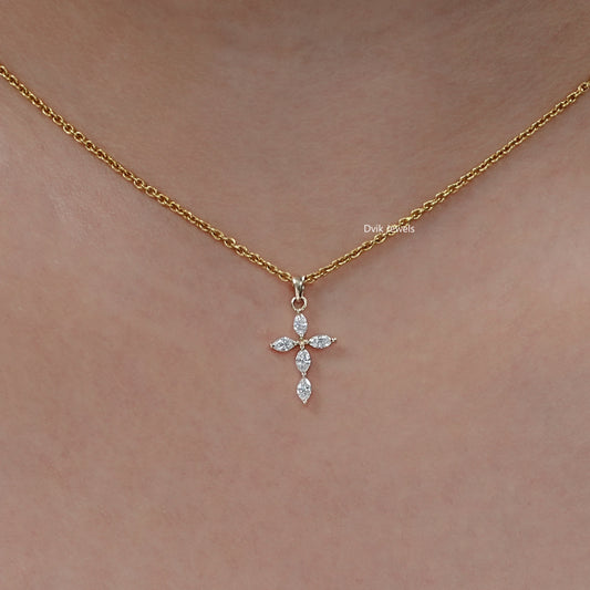 Marquise Cut Lab Diamond Dainty Cross Pendant