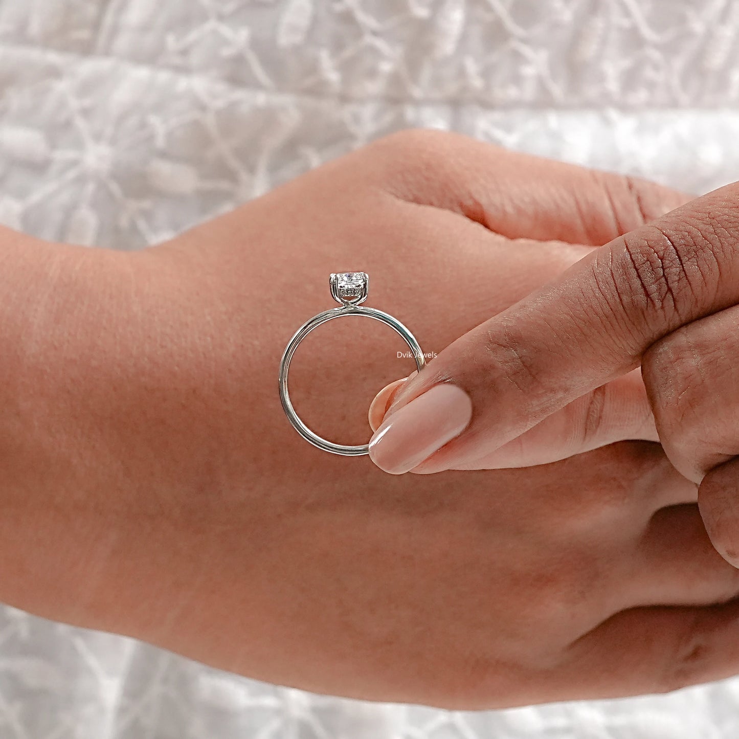 Cushion Cut Lab Diamond Hidden Halo Engagement Ring