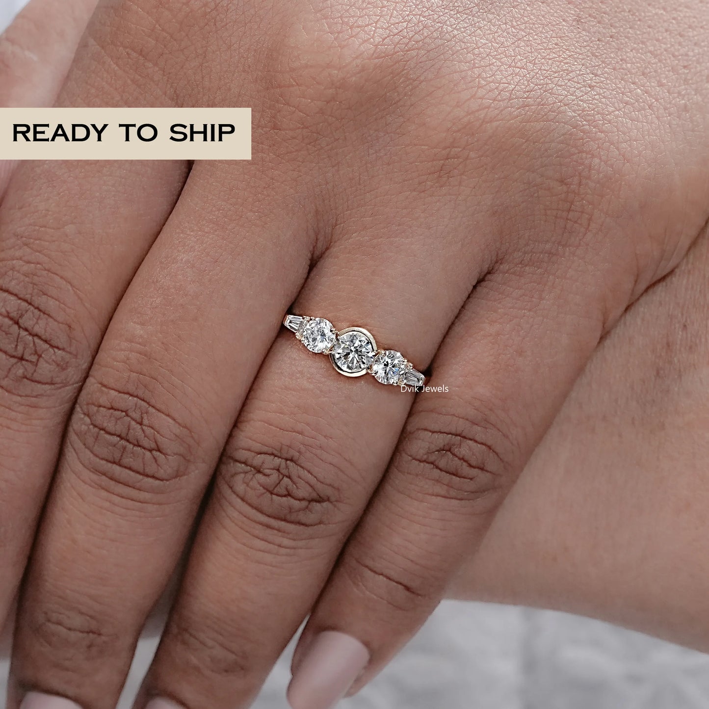 Five Stone Round And Baguette Accent Ring