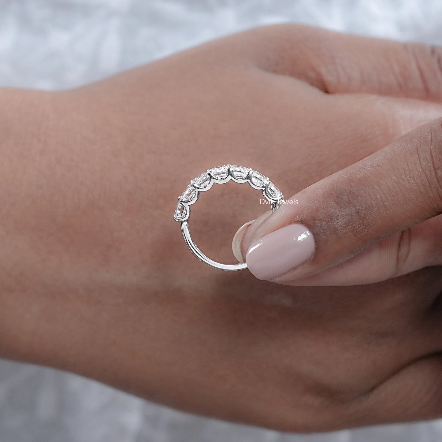 Half Eternity Emerald Cut Lab Diamond Wedding Band