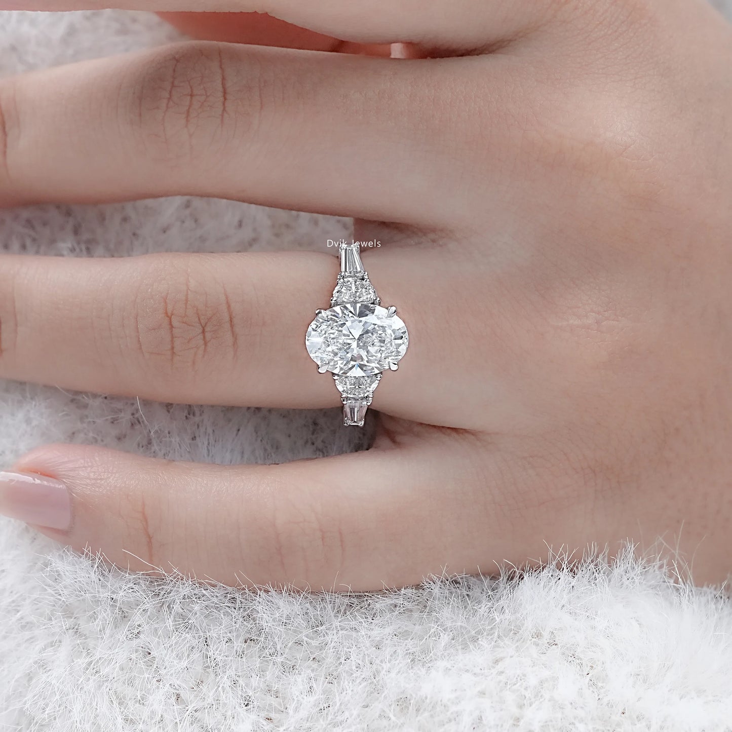 Oval & Tapper Baguette Cut Lab Grown Five Stone Ring