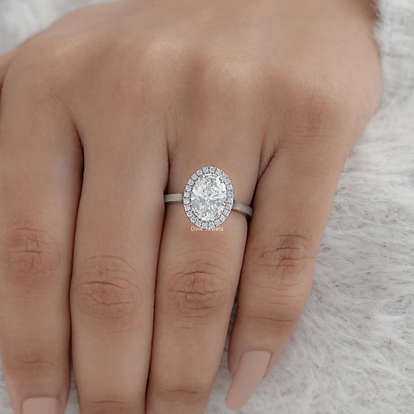 Classic Halo Style Oval Lab Diamond Ring